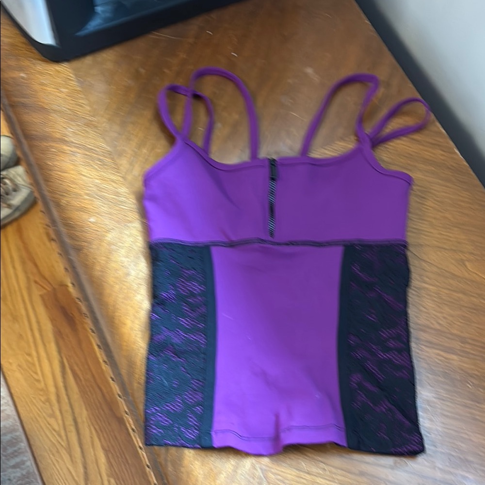 Bebe Purple and Black Lace Tank Top